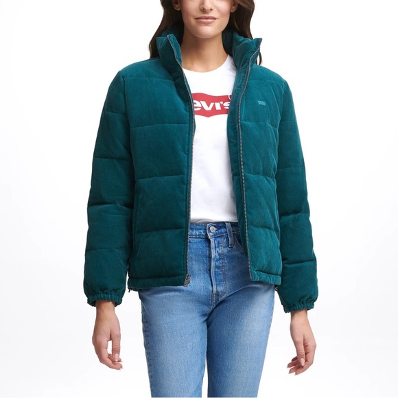 Levis LINED CORDUROY ZIP UP PUFFER JACKET IN TEAL - Picture 1 of 11